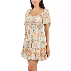 B. Smart Floral Tiered Babydoll Dress Sz Small Emma Scoop Neck Shirred Waistband